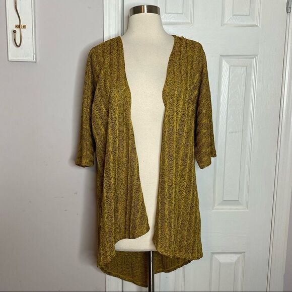 Lularoe Open Front Cardigan Sweater Size Small 3/4 Sleeve Yellow Tan - Picture 9 of 9